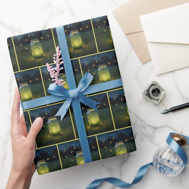 Glowing Fireflies In Glass Jar Wrapping Paper (Gifting)
