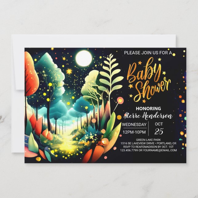 Glowing Fireflies Wonderland Baby Shower Invitation (Front)