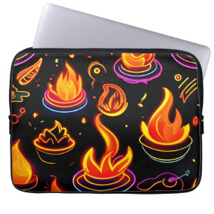 Glowing Flame Icons on Dark Canvas Laptop Sleeve