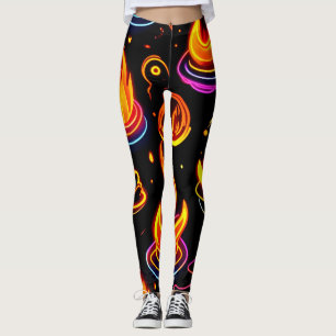 Glowing Flame Icons on Dark Canvas Leggings