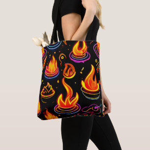 Glowing Flame Icons on Dark Canvas Tote Bag