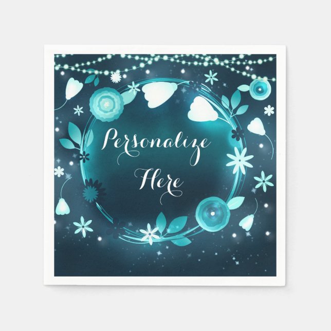 Glowing Flowers Night Garden Wedding Reception Napkin (Front)