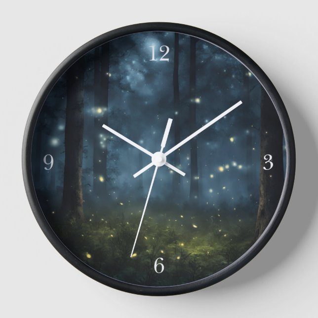 Glowing Forest Fireflies Clock (Front)