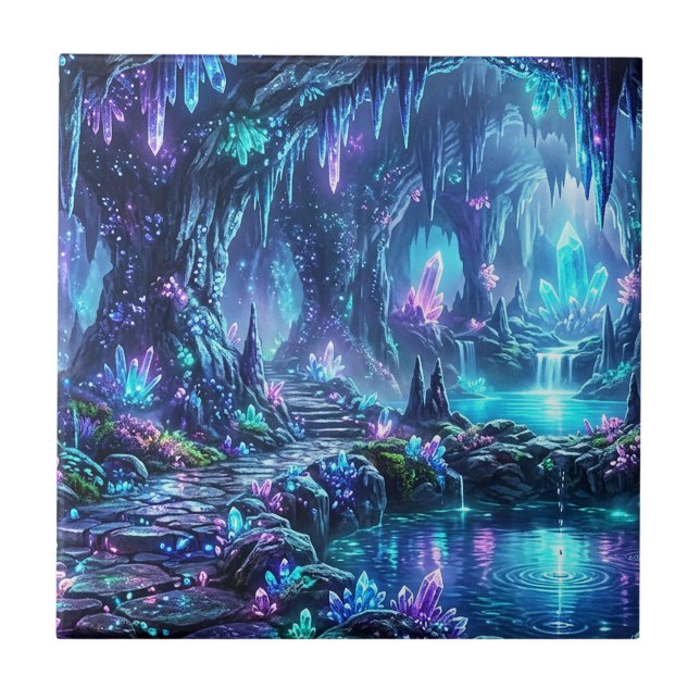 Glowing Forest with Lake Ceramic Tile (Front)