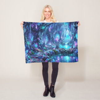 Glowing Forest with Lake Fleece Blanket