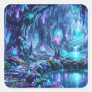 Glowing Forest with Lake Square Sticker