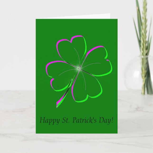 Glowing Four Leaf Clover Holiday Card (Front)