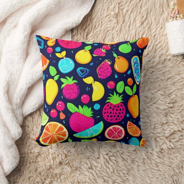 Glowing Fruit Mosaic Design Cushion (Blanket)