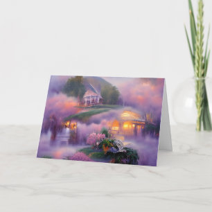 Glowing Gazebo and Purple wisteria at the pond Card
