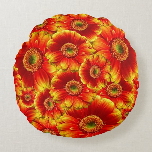 Glowing Gerbera Daisies Round Cushion (Front)