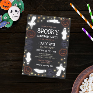 Glowing Ghosts Pumpkins Bats Spooky Slumber Party Invitation