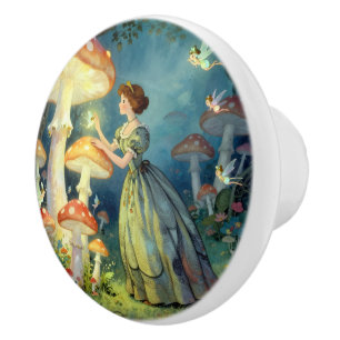 Glowing giant mushroom garden ceramic knob