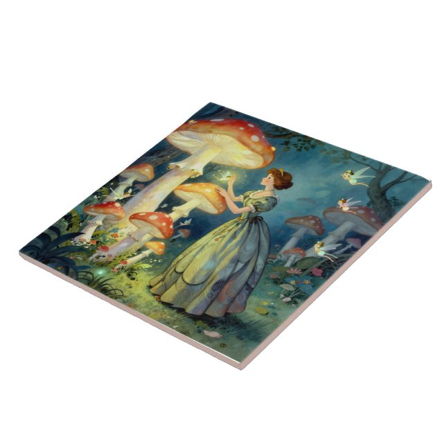 Glowing giant mushroom garden ceramic tile (Side)