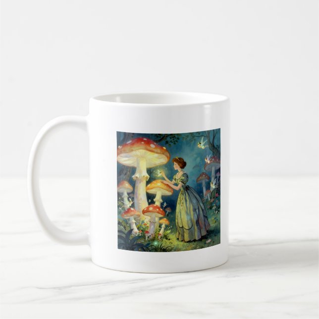 Glowing giant mushroom garden coffee mug (Left)