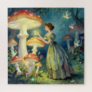 Glowing giant mushroom garden jigsaw puzzle
