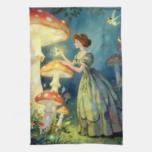 Glowing giant mushroom garden tea towel
