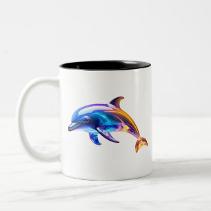 Glowing Glass Dolphin Art Two-Tone Coffee Mug