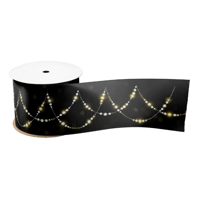 Glowing Gold Light String On Black Satin Ribbon (Spool)