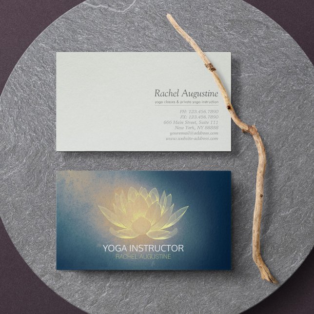 Glowing Gold Lotus and Blue Grunge Yoga Instructor Business Card (Creator Uploaded)