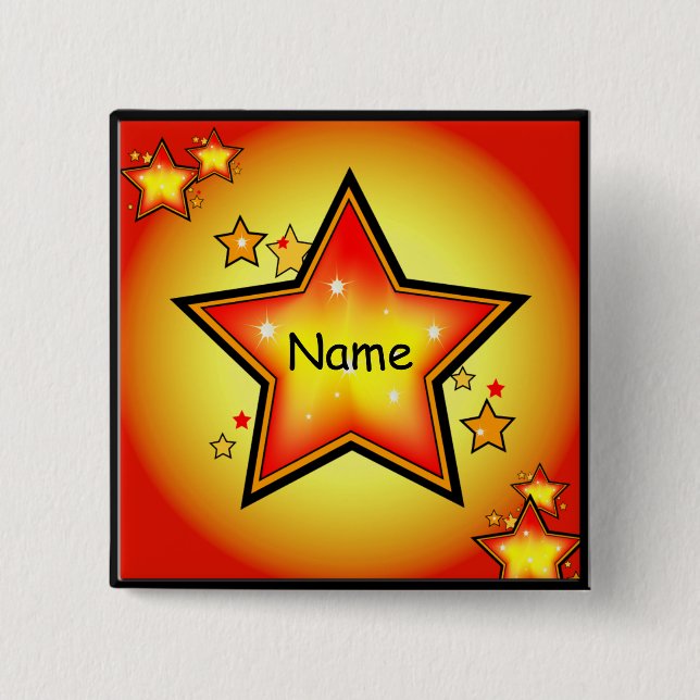 Glowing Gold/Orange Star Custom Square Button (Front)