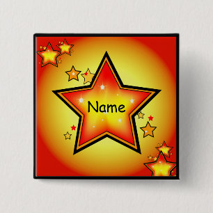 Glowing Gold/Orange Star Custom Square Button