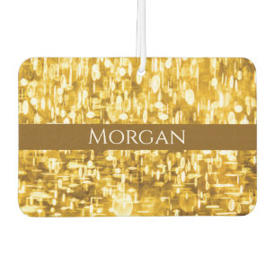 Glowing Gold Sequins, Personalise Name, White Car Air Freshener