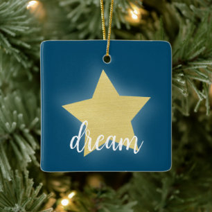 Glowing Gold Star Ceramic Ornament