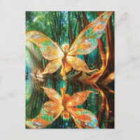 Glowing Golden Fairy Flying through Forest