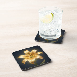 Glowing golden lily flower coaster
