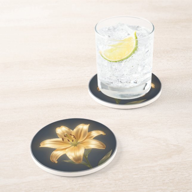 Glowing golden lily flower coaster (Side)