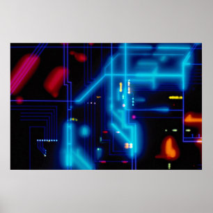 Glowing graphic circuit board poster