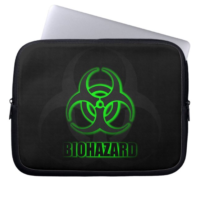 Glowing Green Biohazard Symbol Laptop Sleeve (Front)