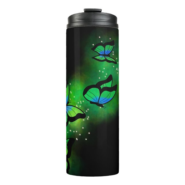 Glowing Green Butterflies  Thermal Tumbler (Front)