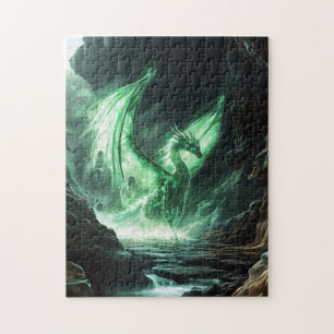 Glowing Green Dragon Mythical Creature Jigsaw Puzzle