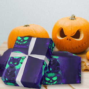 Glowing Green Eyes Black Cat Wrapping Paper