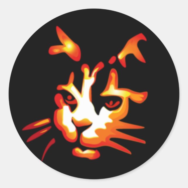 Glowing Halloween Cat Face Classic Round Sticker (Front)
