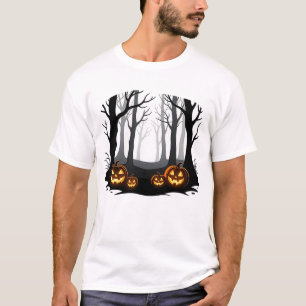 Glowing Halloween Pumpkins in Dark Forest T-Shirt