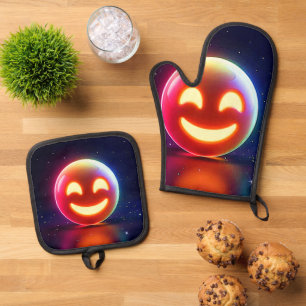 Glowing Happy Orb Emoji Oven Mitt & Pot Holder Set