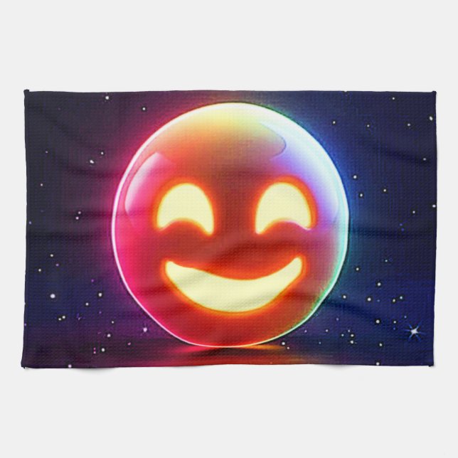 Glowing Happy Orb Emoji Tea Towel (Horizontal)
