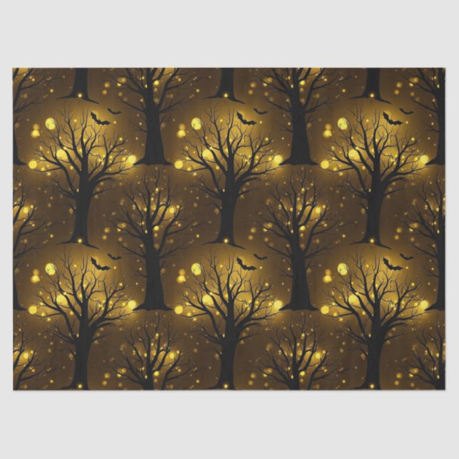 Glowing Haunted Forest Bokeh - Night Trees Tissue Paper (Front)