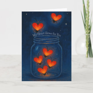 Glowing Heart Bugs in a Jar Love Holiday Card
