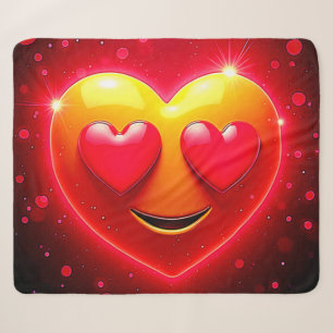 Glowing Heart Eyes Emotion Sherpa Blanket