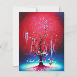 Glowing heart tree valentine holiday card