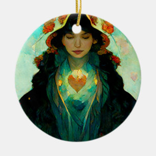 Glowing Heart Woman Fantasy Sci-Fi Ceramic Ornament