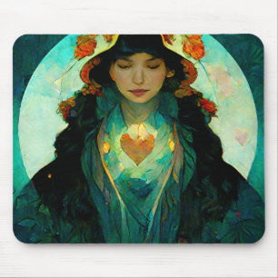 Glowing Heart Woman Fantasy Sci-Fi Mouse Pad