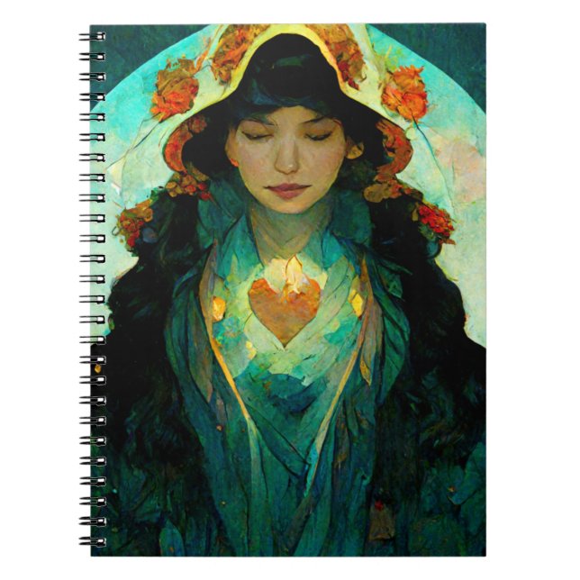 Glowing Heart Woman Fantasy Sci-Fi Notebook (Front)