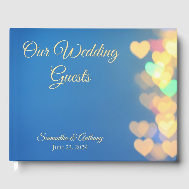 Glowing Hearts Blue & Yellow  Guest Book (Front)