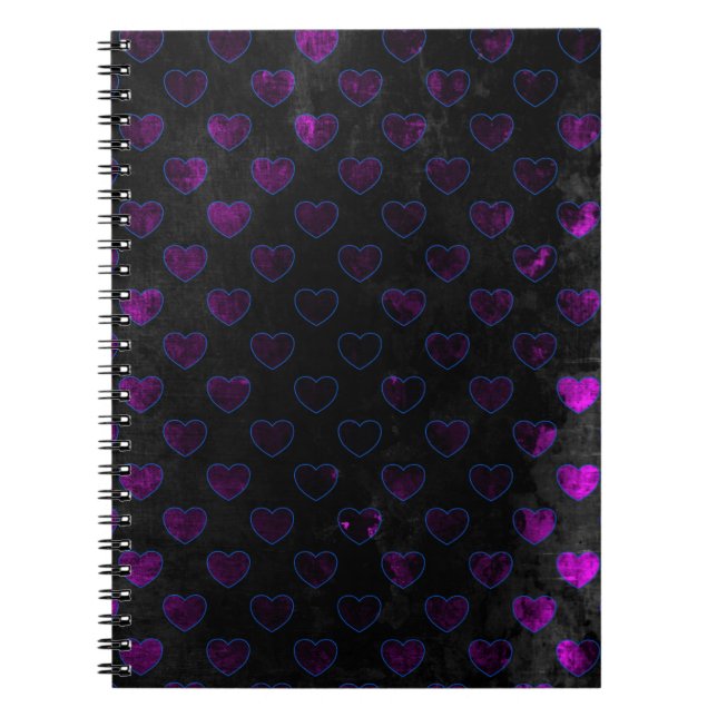 Glowing Hearts Purple On Worn Black Notebook (Front)