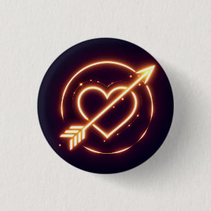 glowing image of a heart with cupid's arrow 3 cm round badge