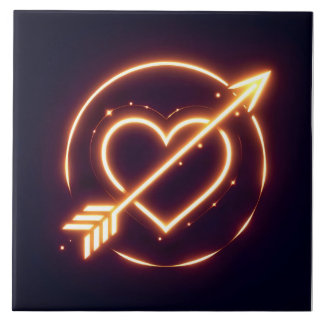glowing image of a heart with cupid's arrow ceramic tile